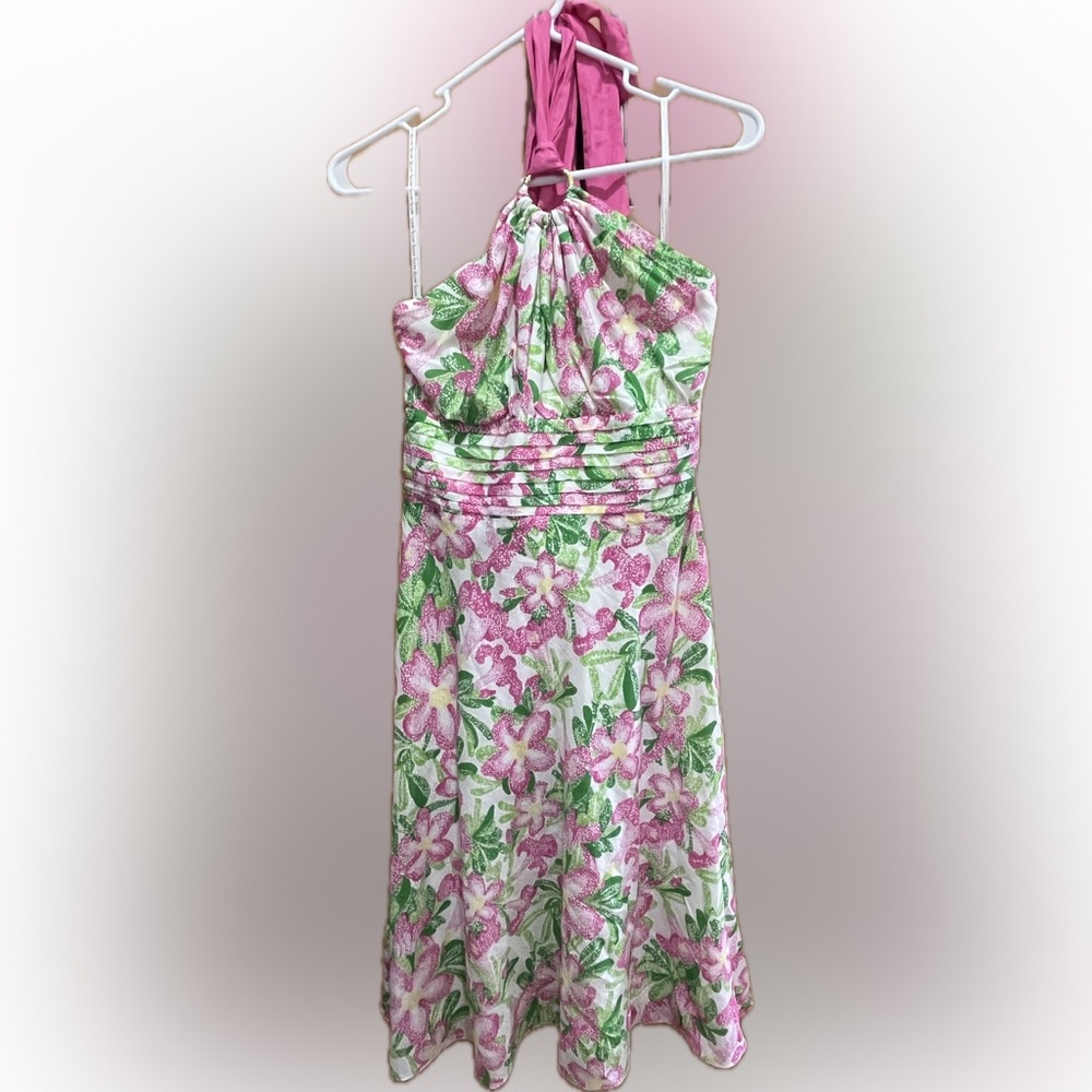 Vintage Lilly Pulitzer Laurel Pink and Green Floral Halter Dress 6